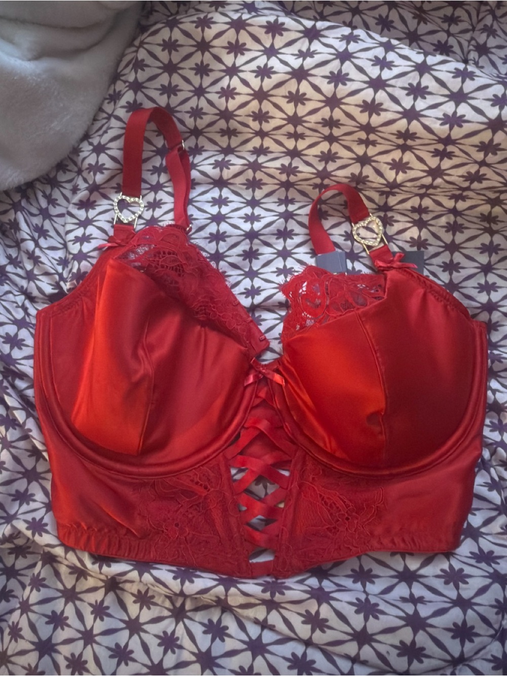 Lane Bryant Cacique Red Satin French Balconette Longline Bra 38DDD NWT